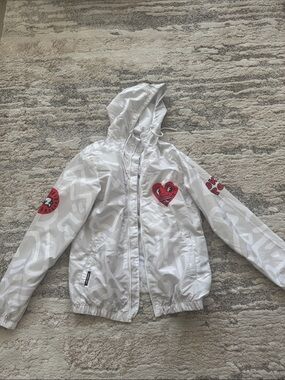 Members Only White Hooded Jacket with Red Heart Patch